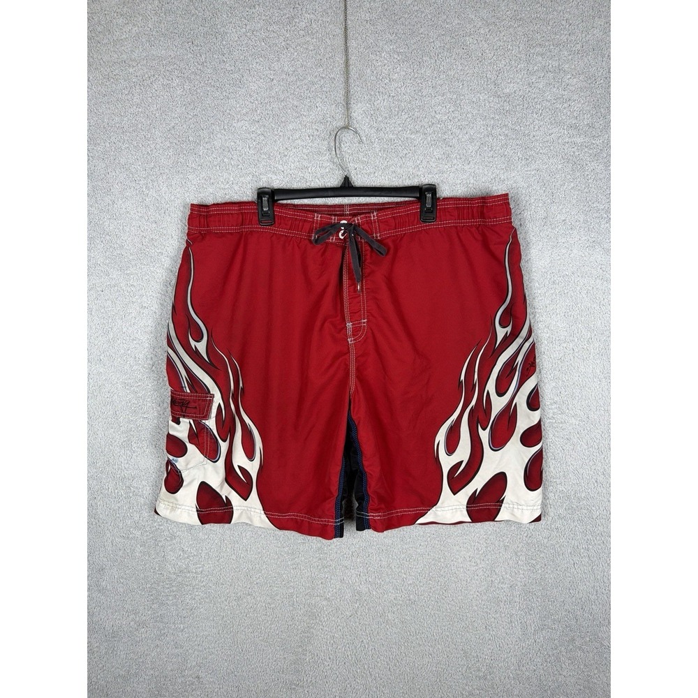 Rare Y2K Billabong Andy Irons "Punk The System" Flame Board Shorts Red Size 2XL